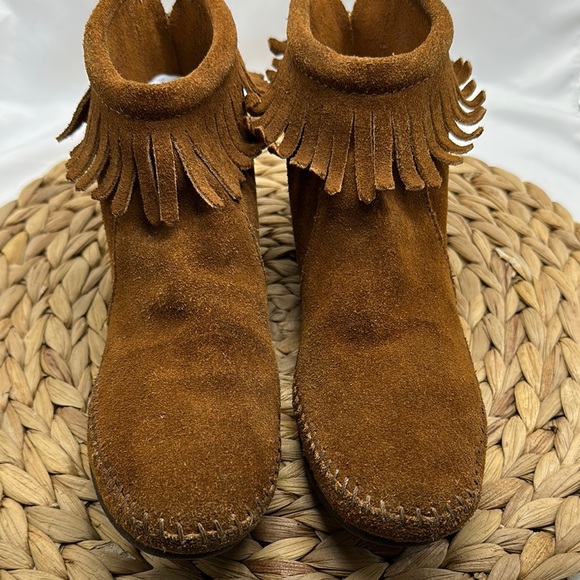 Fringed Suede Back Zip Moccasin  Ankle Boots - Picture 2 of 6